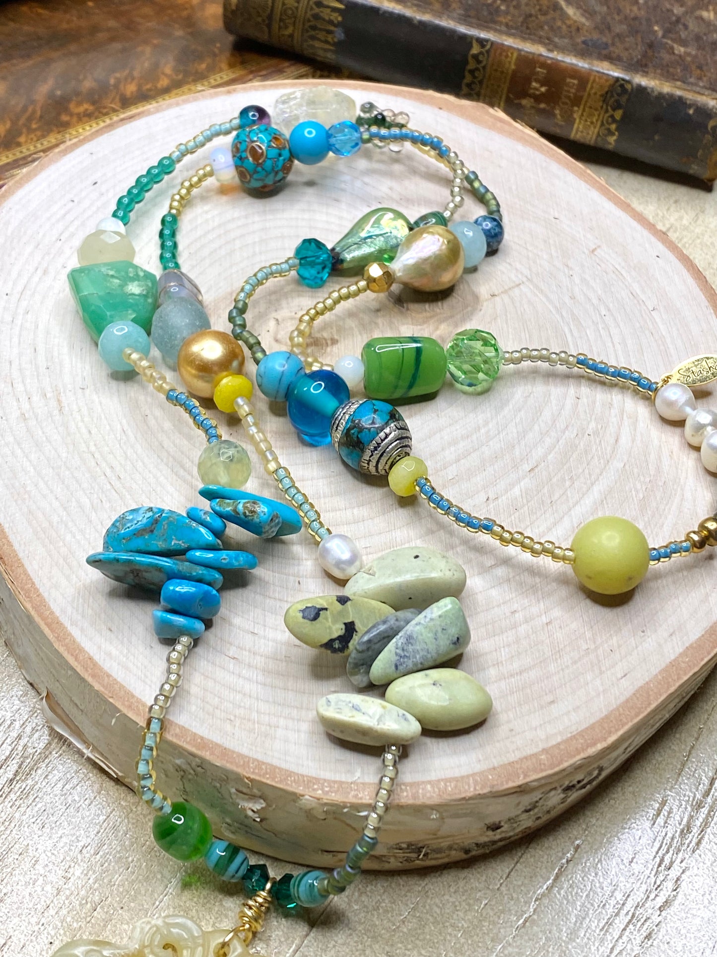 Mosaic “Cara” Necklace with Jade Pendant
