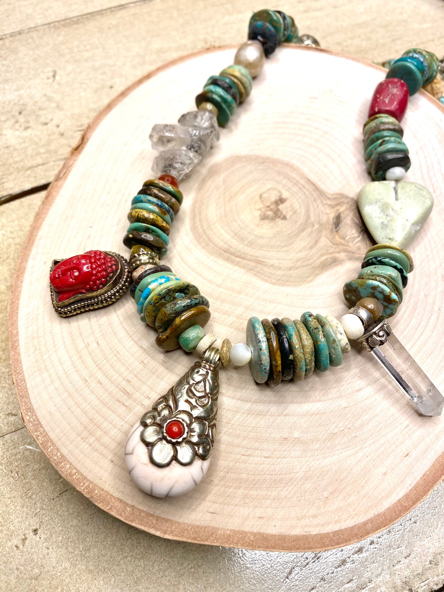 Tibetan necklace with turquoise and herkimer diamonds