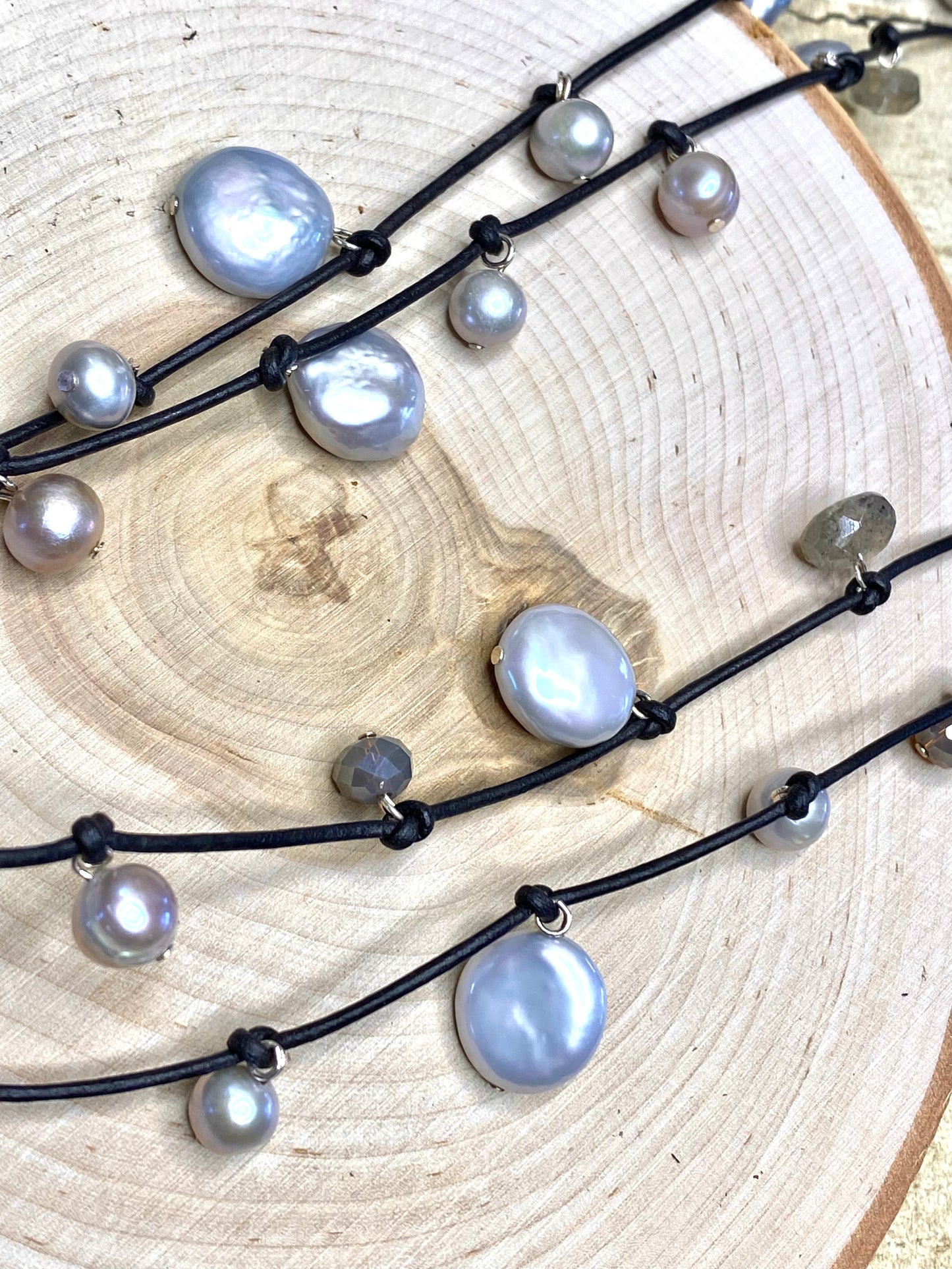 Stasha Soulstring of coin pearls and labradorite lariat necklace