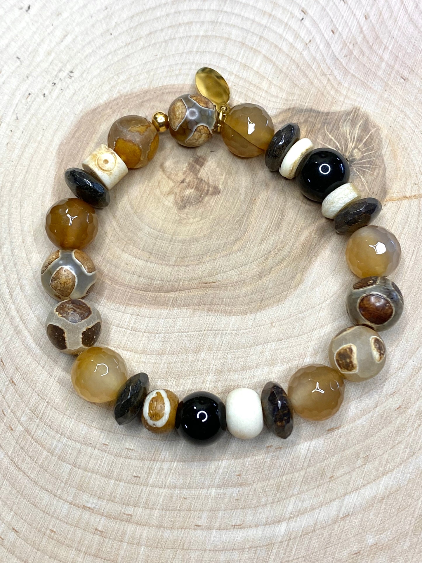 Earthy Tibet, African turquoise, black onyx bead bracelet stack
