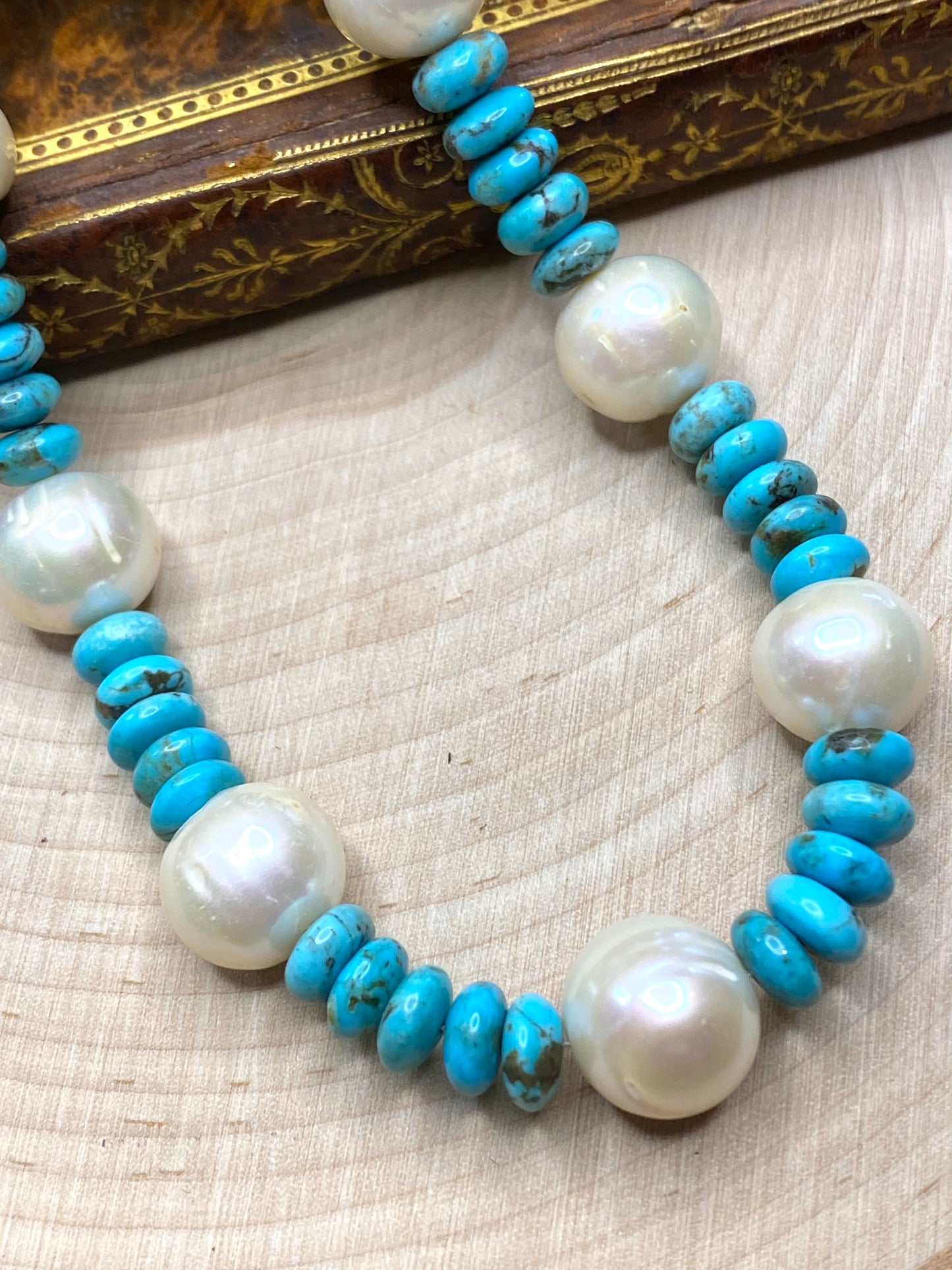 Turquoise and baroque pearl necklace
