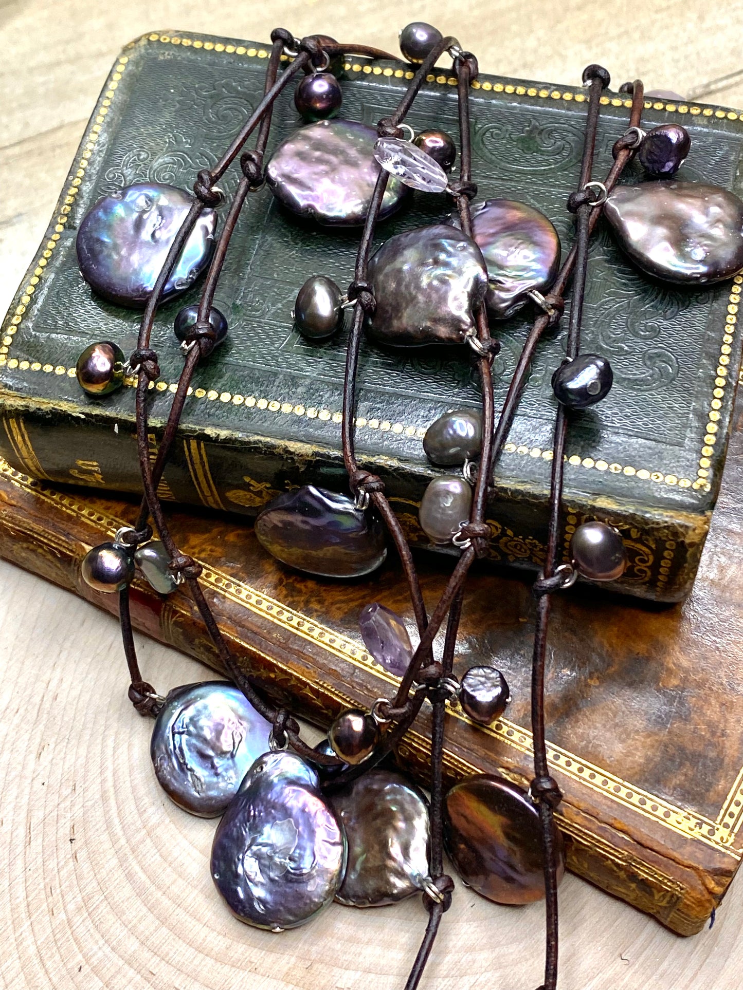 Stasha Soulstring of coin pearls and amethyst lariat necklace