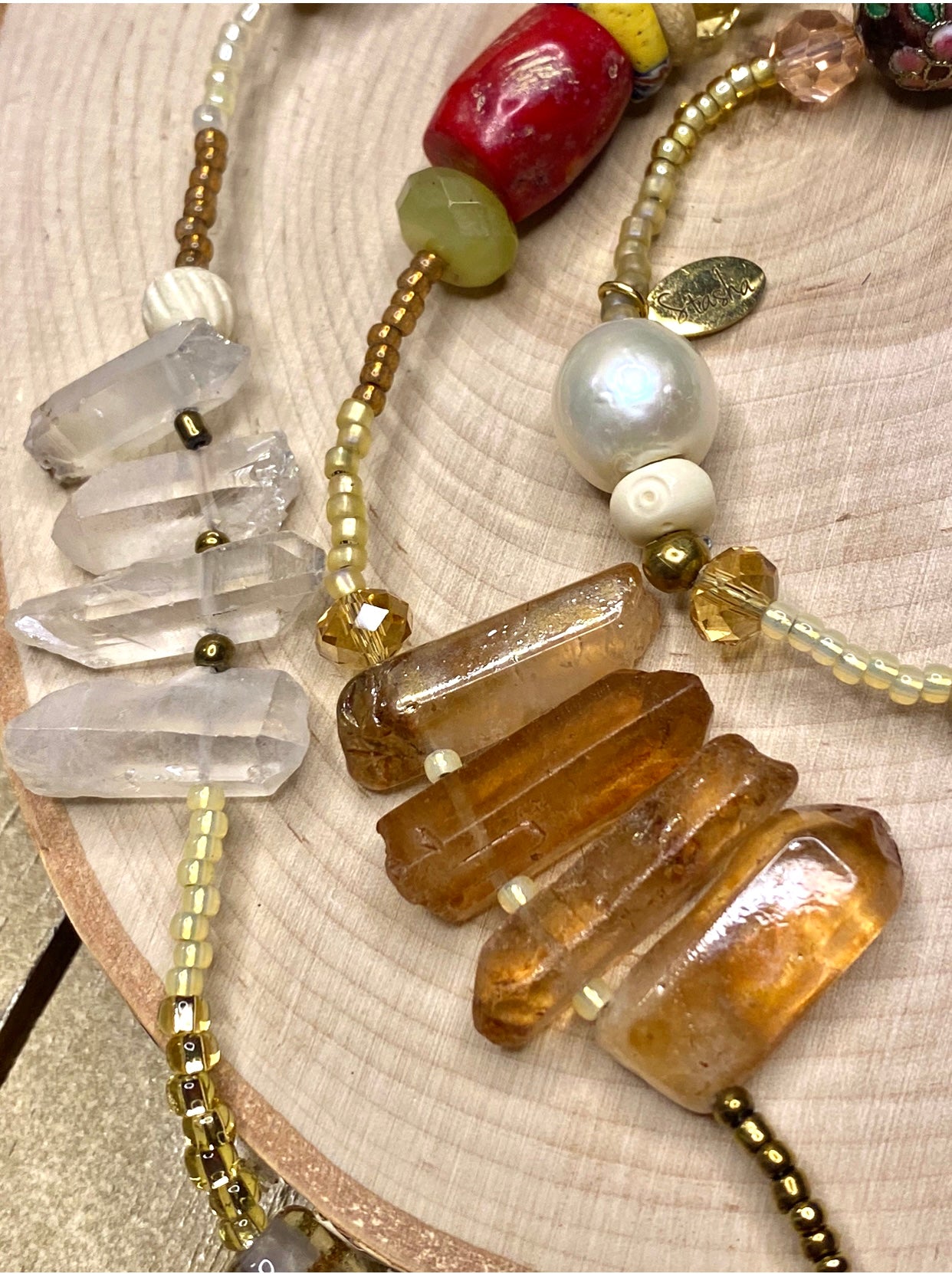 Tibet crystal quartz, seed beed, gems “Cara” necklace