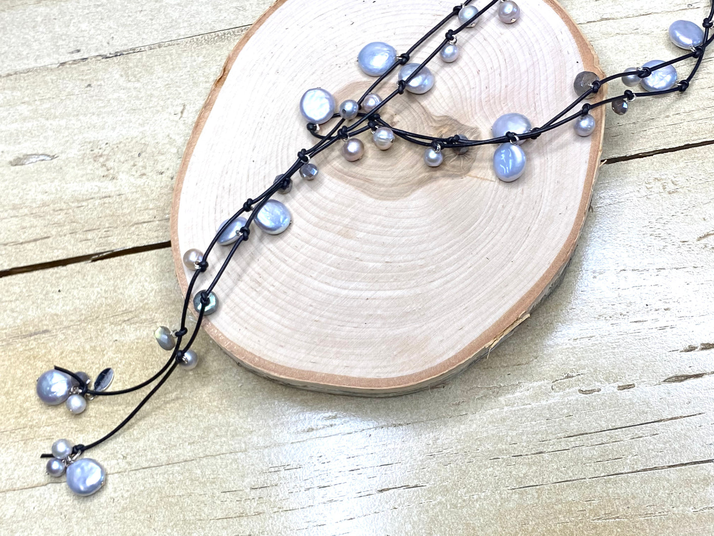 Stasha Soulstring of coin pearls and labradorite lariat necklace