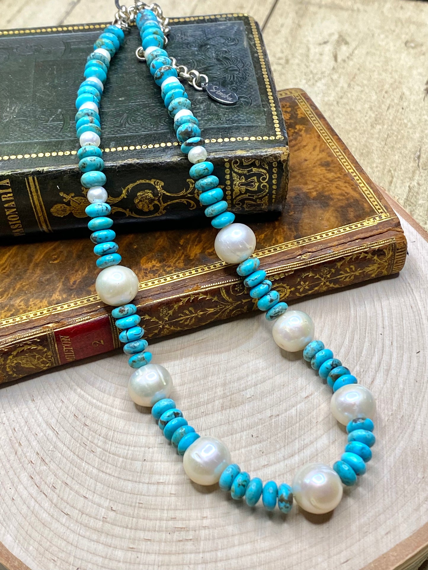 Turquoise and baroque pearl necklace