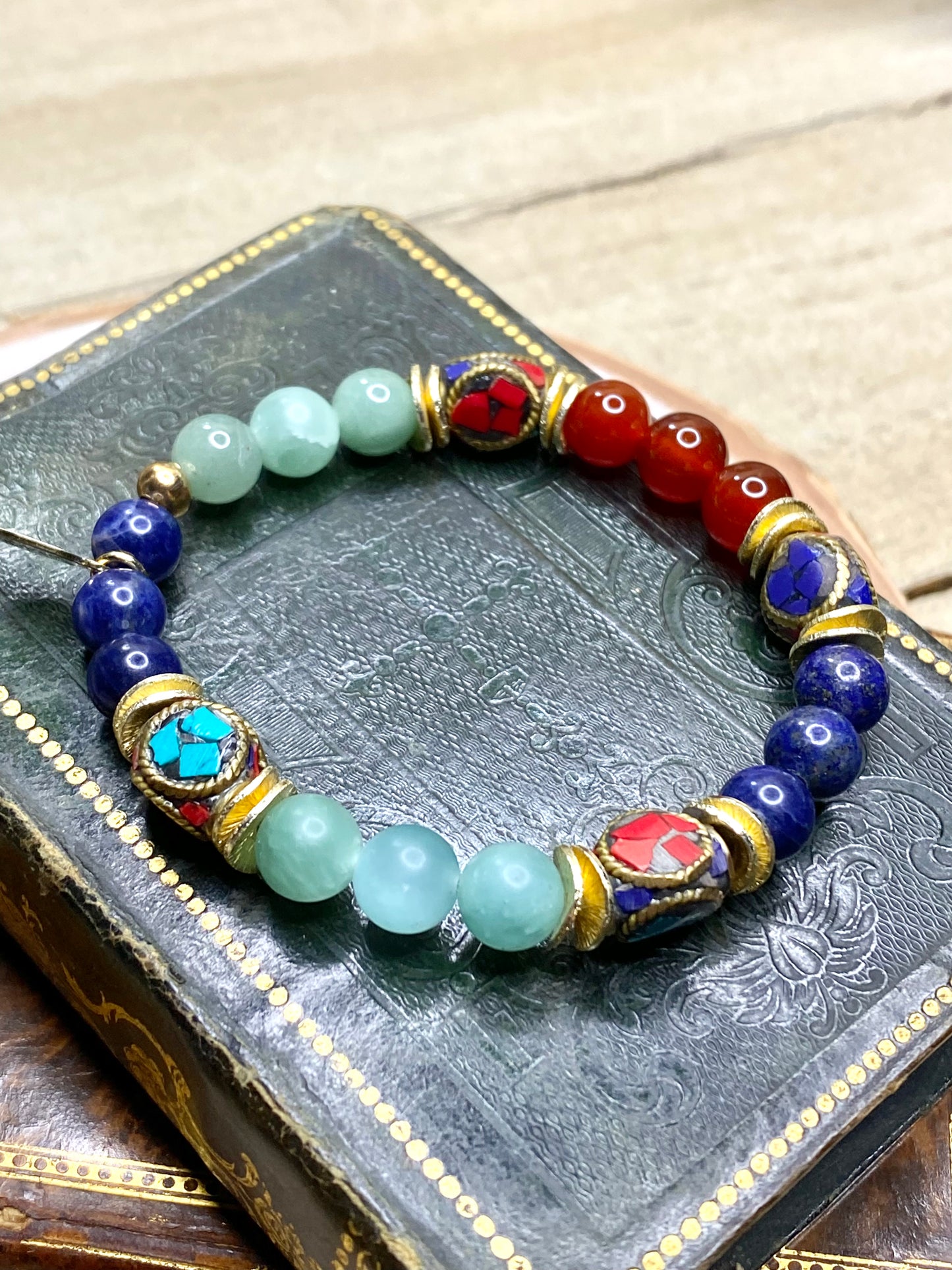 Turquoise, lapis red coral Tibet bead bracelet