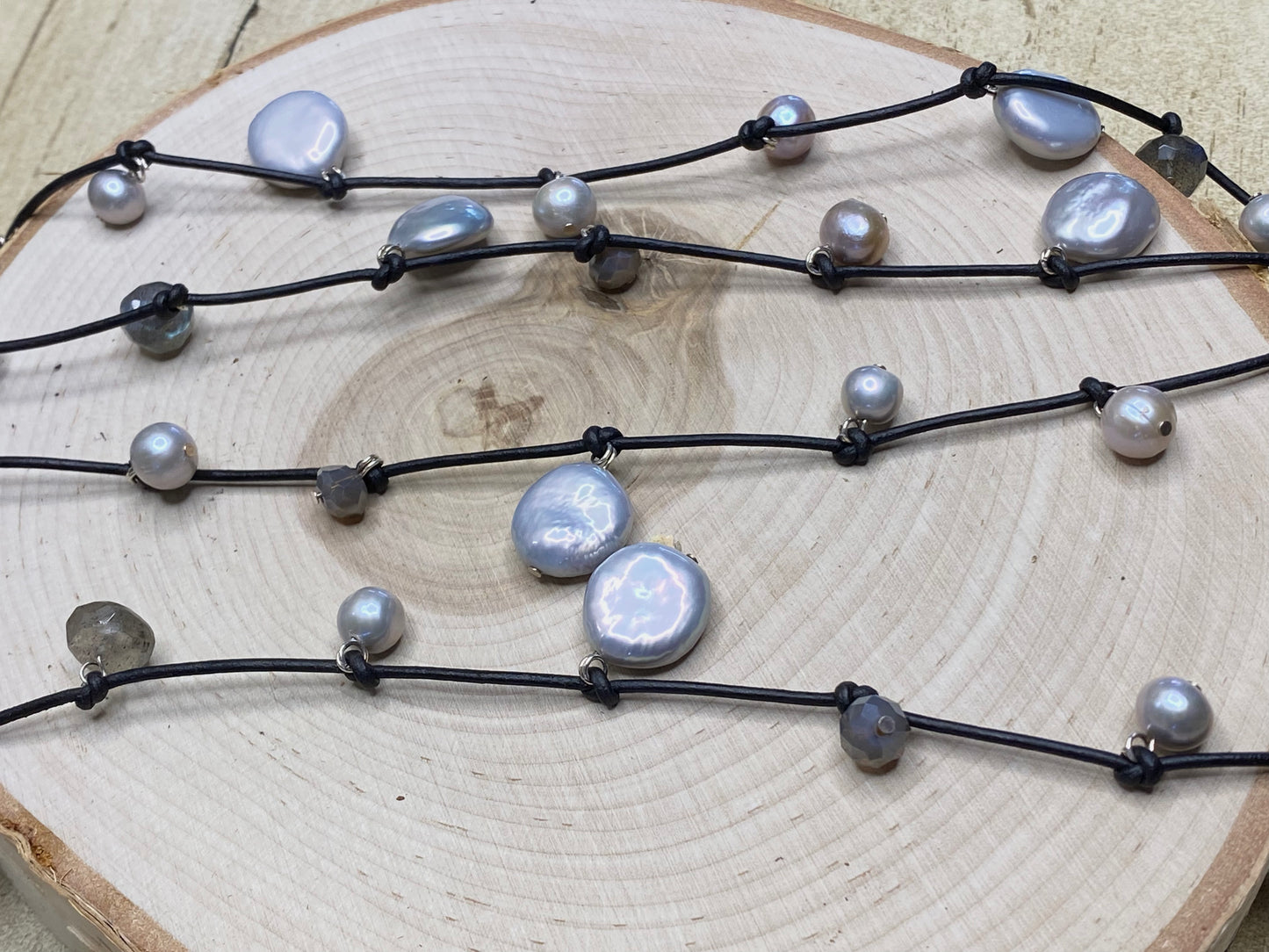 Stasha Soulstring of coin pearls and labradorite lariat necklace