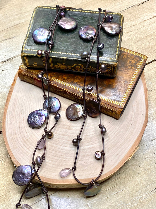Stasha Soulstring of coin pearls and amethyst lariat necklace