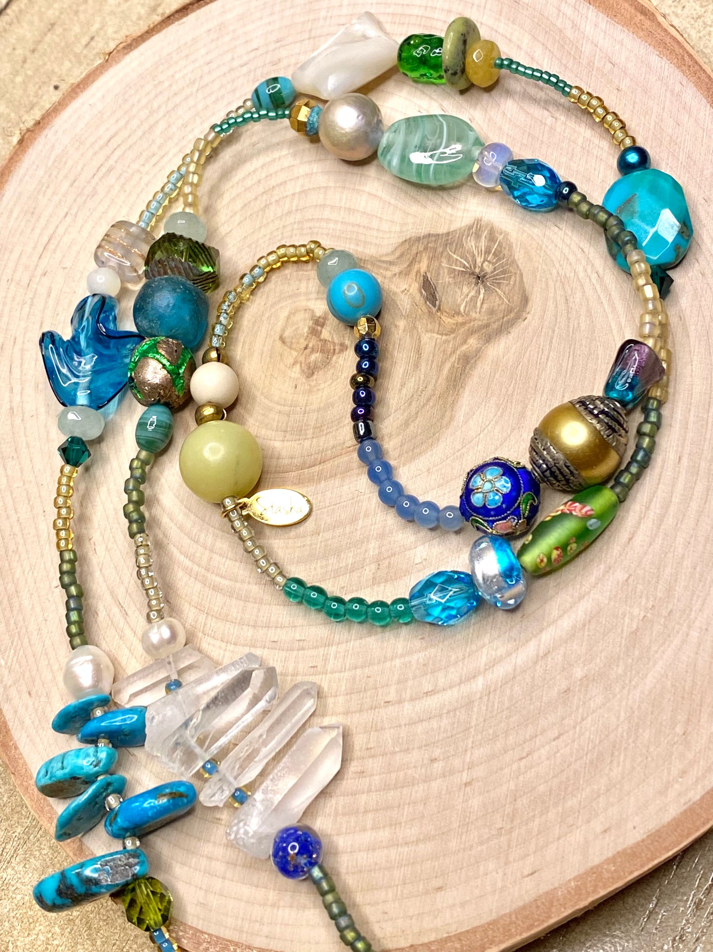 stasha Jewelry mosaic necklace with venetian glass and cloissoine 