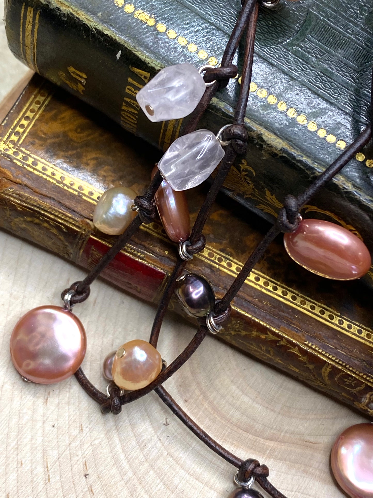 Stasha Soulstring of coin pearls and rose quartz lariat necklace