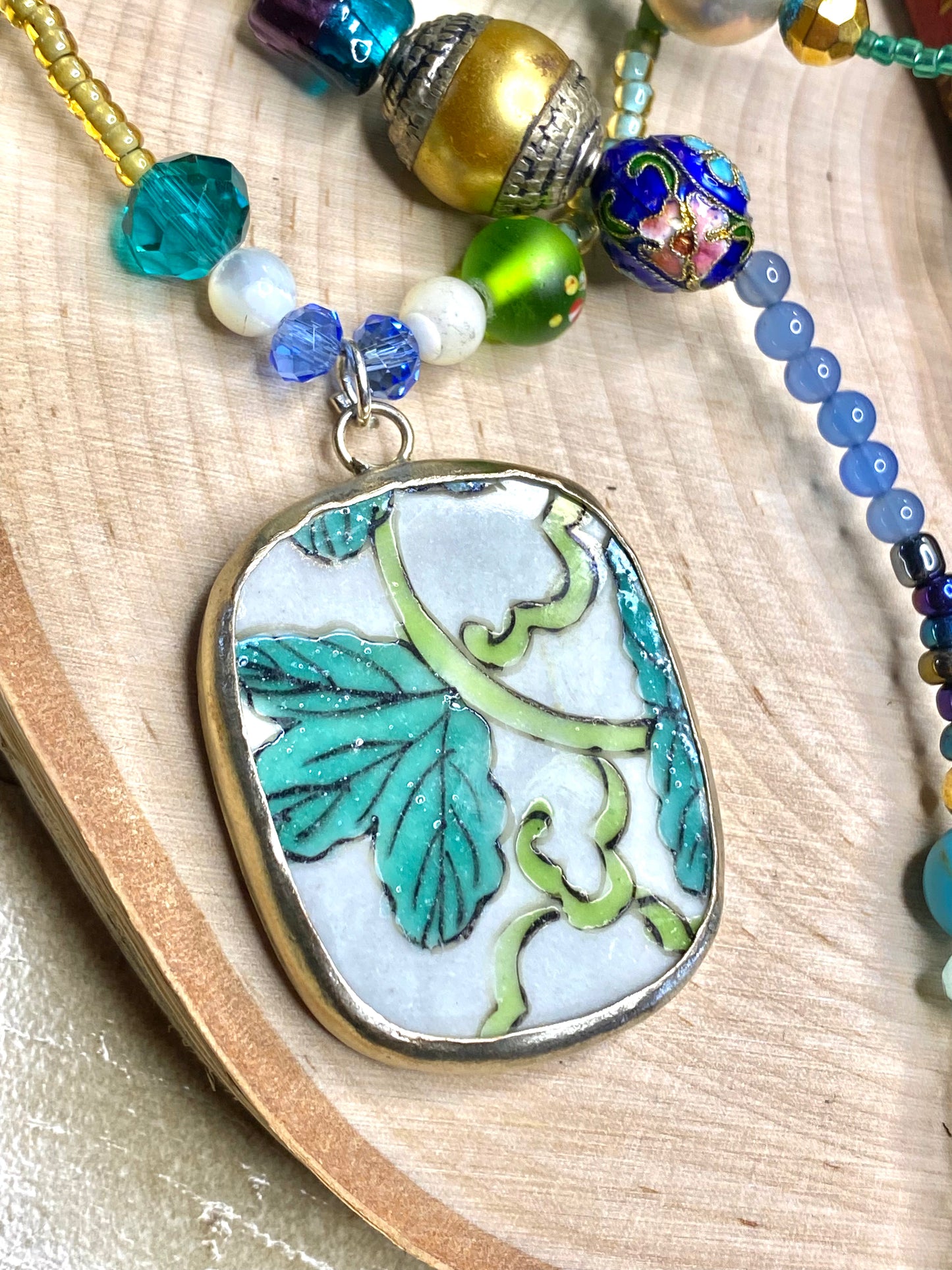 Mosaic “Cara” necklace with turquoise, quartz Crystal,