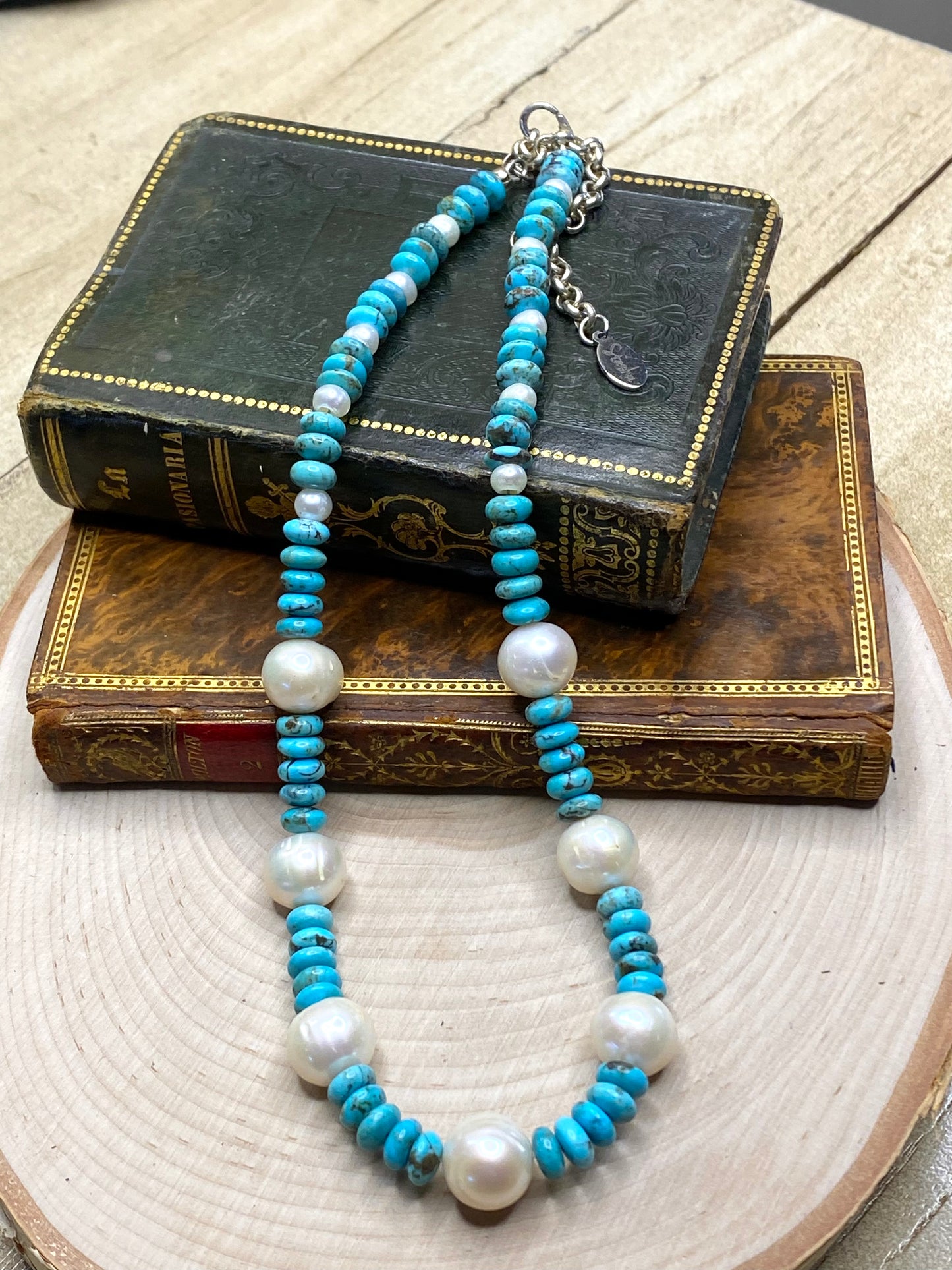 Turquoise and baroque pearl necklace