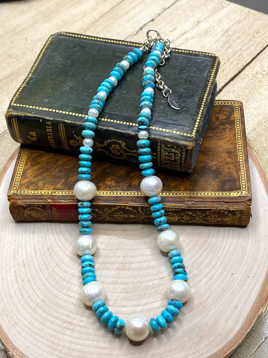 Turquoise and baroque pearl necklace