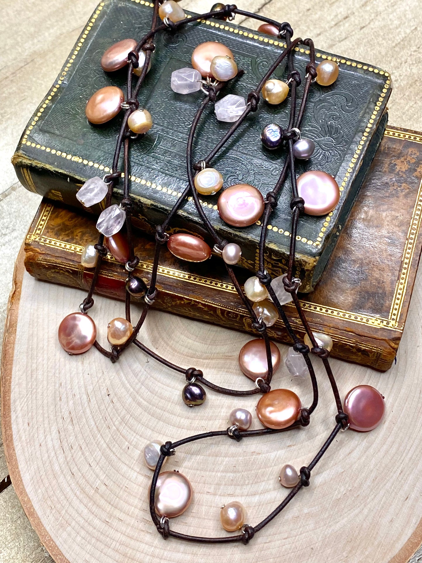 Stasha Soulstring of coin pearls and rose quartz lariat necklace