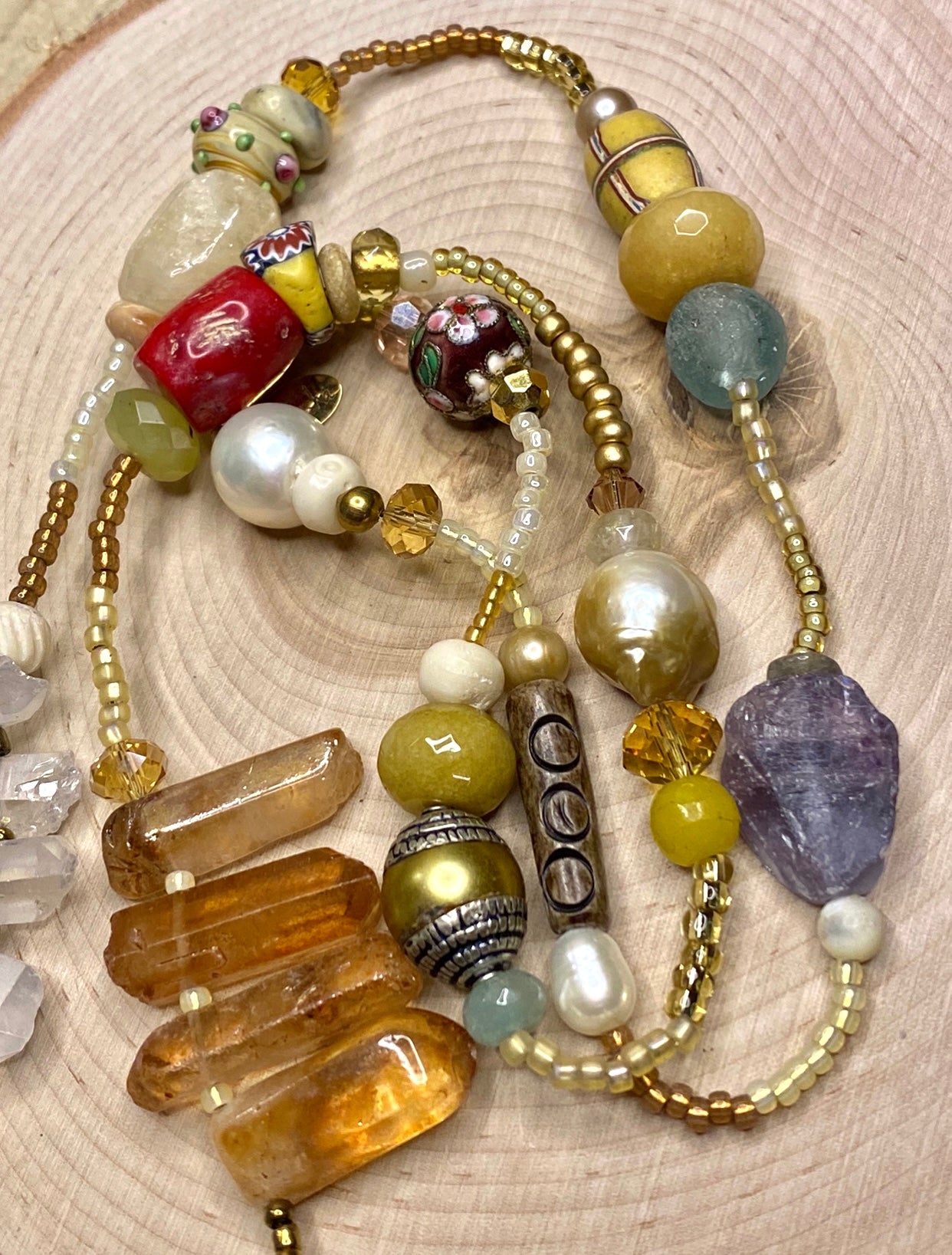Tibet crystal quartz, seed beed, gems “Cara” necklace