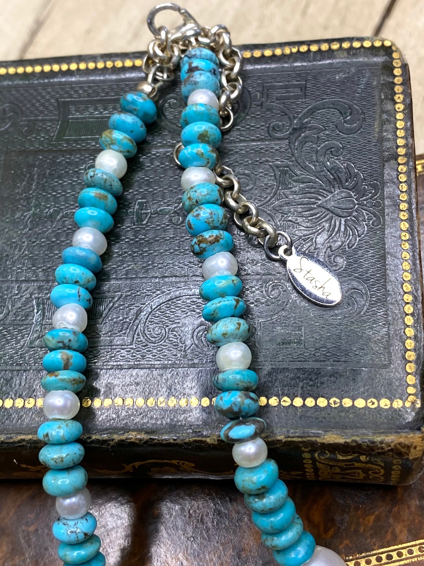 Turquoise and baroque pearl necklace