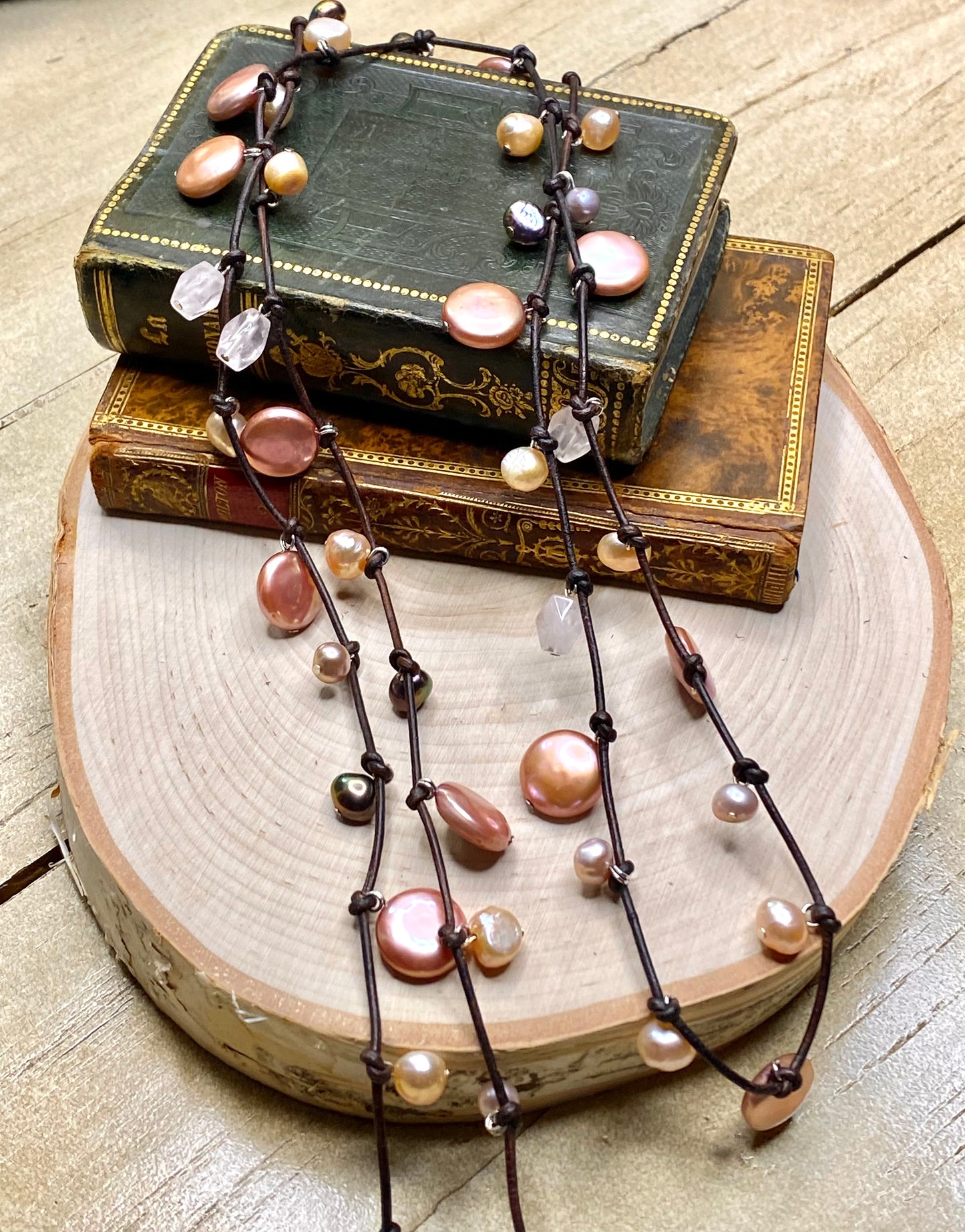 Stasha Soulstring of coin pearls and rose quartz lariat necklace