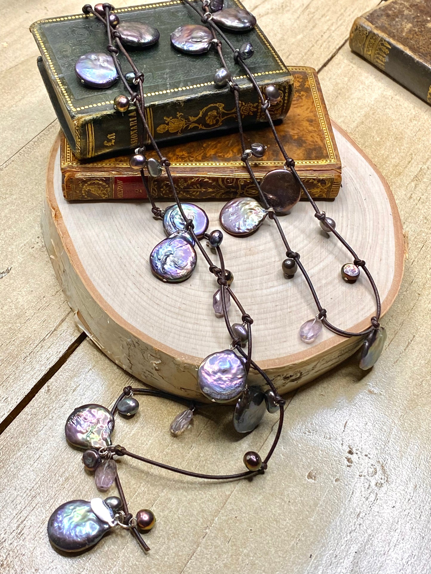 Stasha Soulstring of coin pearls and amethyst lariat necklace